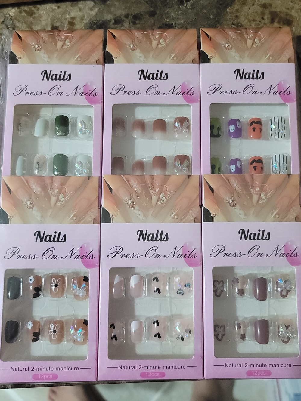 Assorted Press-On Nail Sets — Neutrals, Greens, Pinks & Accent Designs